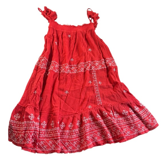 Intimately Free People Boho Dress Embroidered off shoulder smocked Red short M - Picture 1 of 7